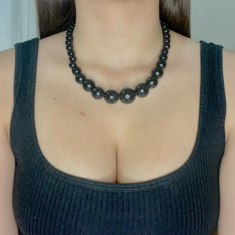 vintage 80s black beaded necklace unisex
